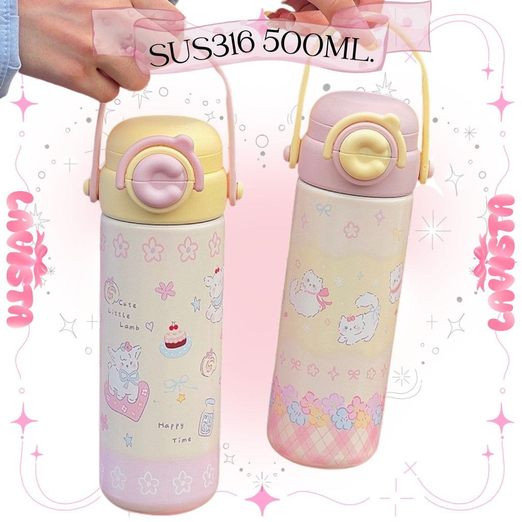 สแตนเลส316 500ML. ขวดน้ำเก็บความเย็นหูหิ้วสุดCUTE กระบอกเก็บความเย็น