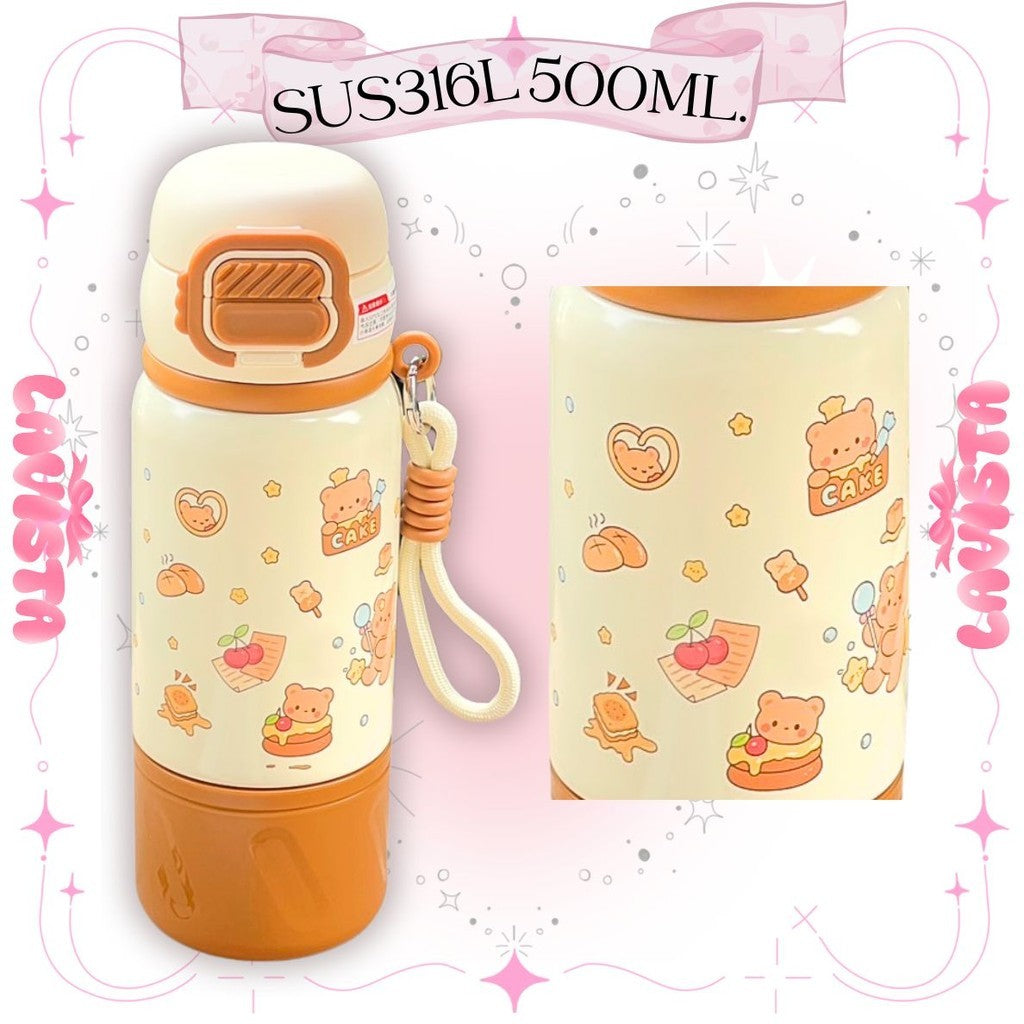 กระติกน้ำเก็บความเย็นลายน่ารัก สแตนเลส316L 500มล.