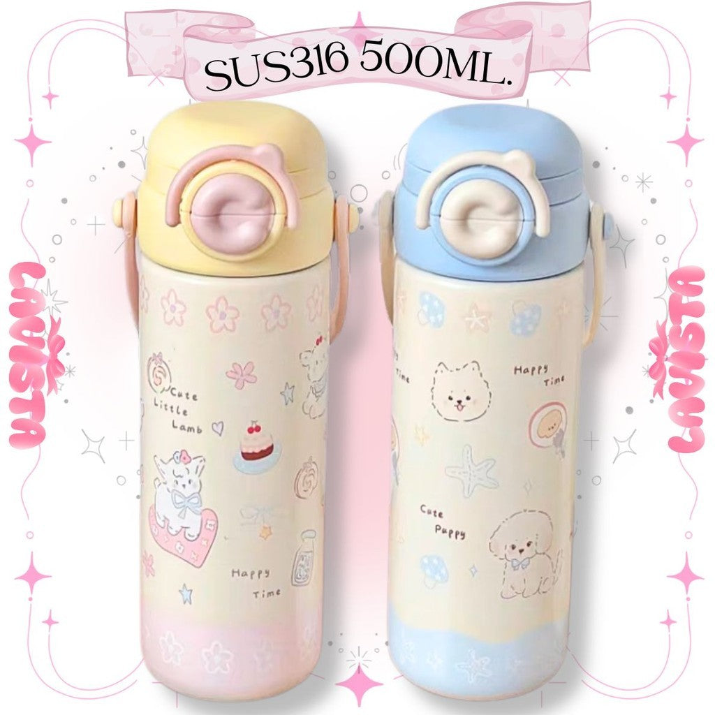 สแตนเลส316 500ML. ขวดน้ำเก็บความเย็นหูหิ้วสุดCUTE กระบอกเก็บความเย็น