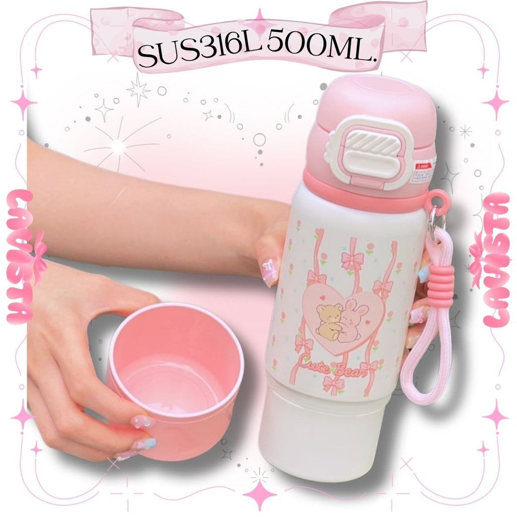 กระติกน้ำเก็บความเย็นลายน่ารัก สแตนเลส316L 500มล.