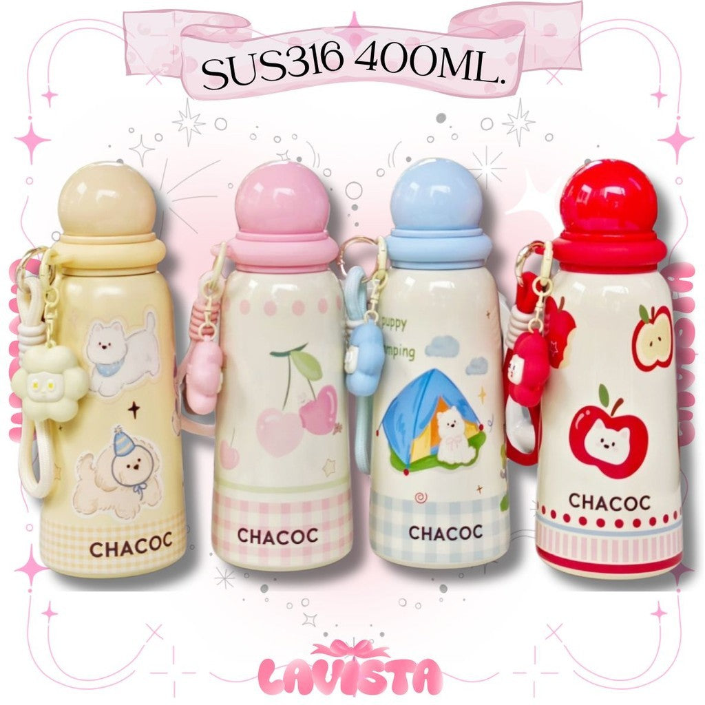 ขวดน้ำเก็บความเย็นCHACOCพร้อมพวงกุญแจ SUS316  400ML.