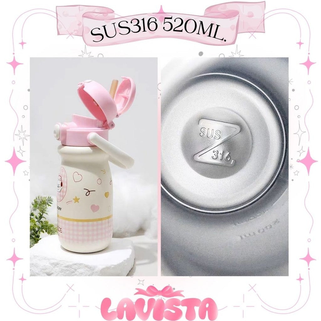 กระติกน้ำเก็บความเย็นหูหิ้วสแตนเลส316 2in1ยกดื่ม/หลอดดูด 520ML.