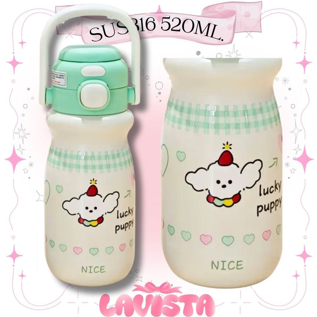 กระติกน้ำเก็บความเย็นหูหิ้วสแตนเลส316 2in1ยกดื่ม/หลอดดูด 520ML.