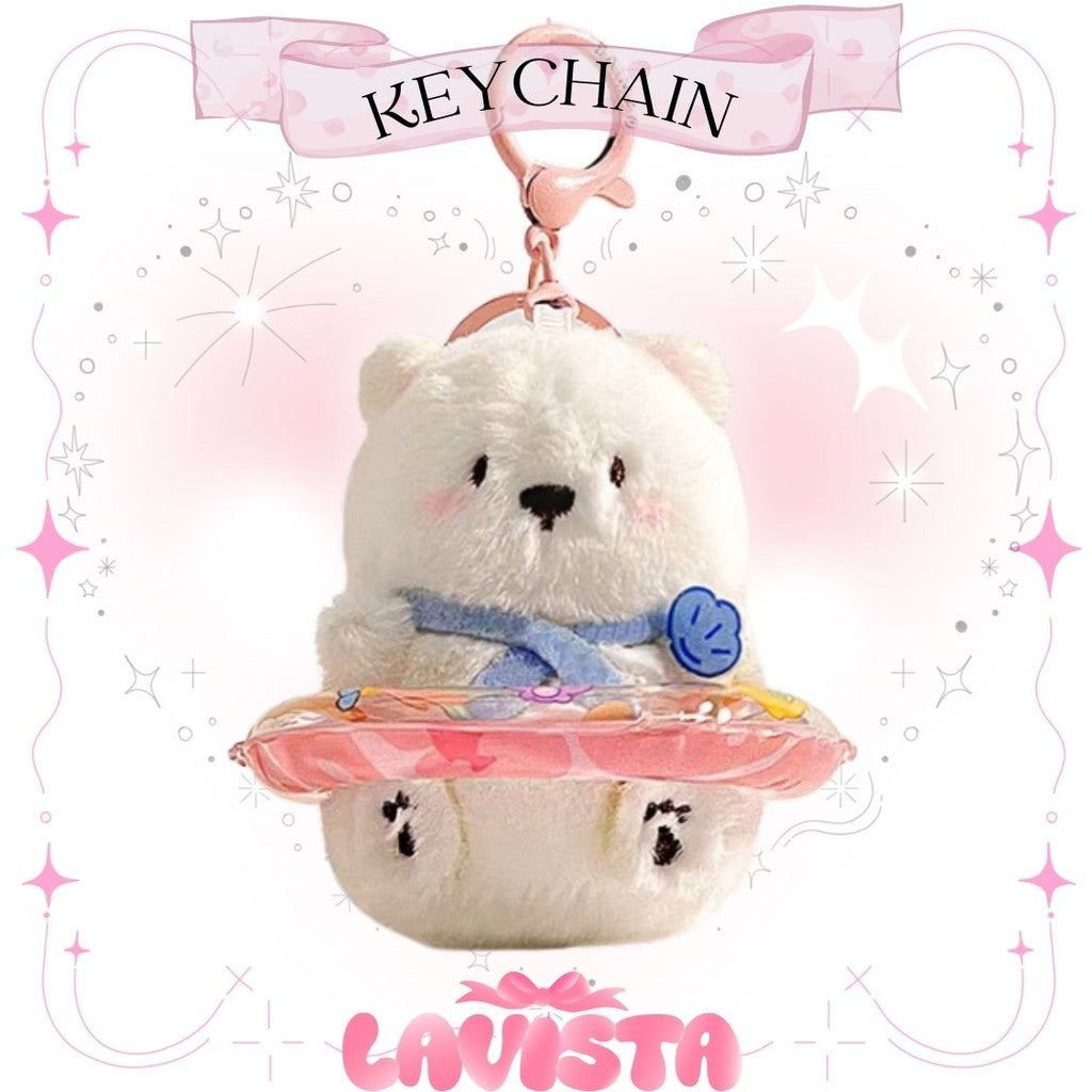 Dolls wearing inner tube keychains