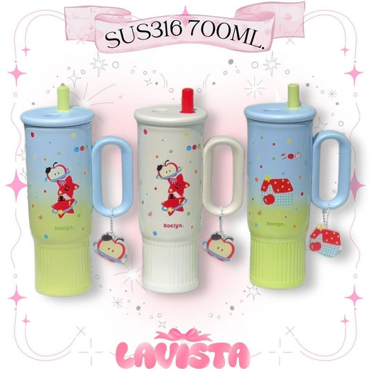 Bociya. แก้วน้ำสแตนเลส316 ใบใหญ่700ML. พร้อมพวงกุญแจ